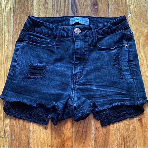 crochet jean shorts